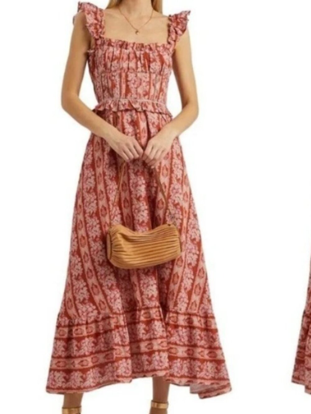 House of Harlow 1960 Helena Floral Maxi Dress Terracotta XS Prairie Cottagecore